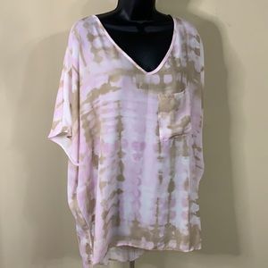 BIBI, Medium, Pink and Tan Tie-Dye Shirt